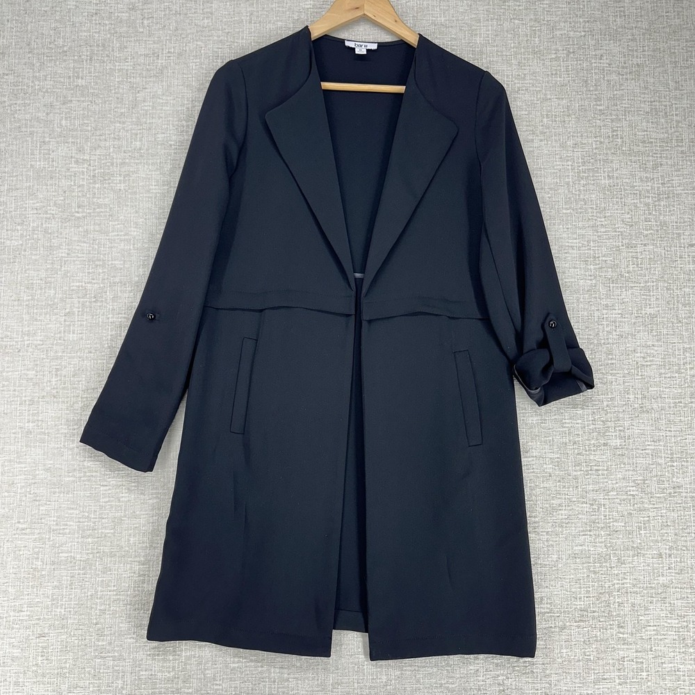 Bar III Jacket Womens XS Black Open Front Longline Lightweight Crepe Duster